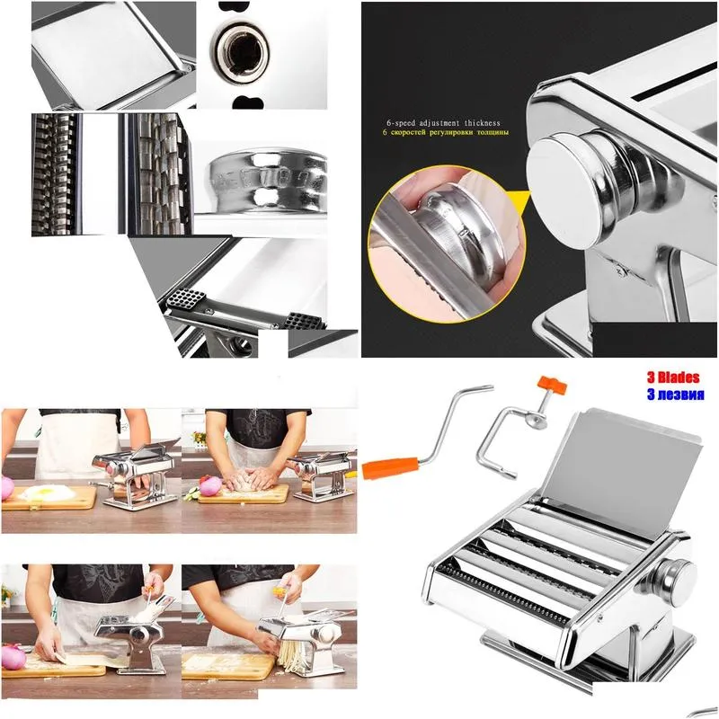 Other Kitchen Dining Bar 29MM 3 Blades Durable Stainless Steel Pasta Machine Manual Maker Noodle Press Machine Adjustable Thickness Dumplings Tool