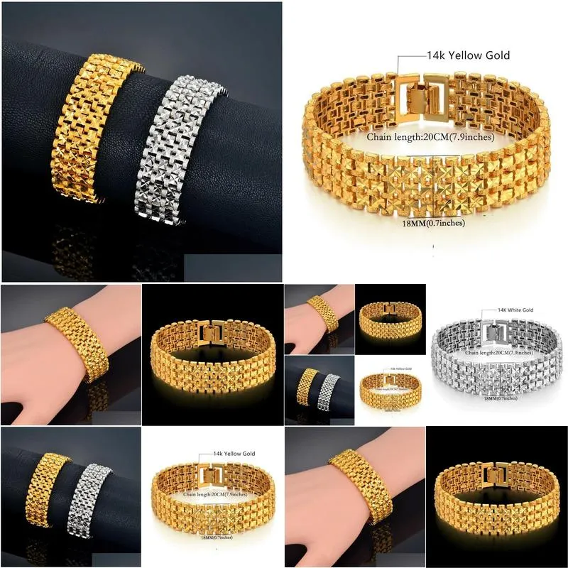 Wedding Bracelets Mens Bracelet For Men Male 14K Yellow Gold Chain Link Bracelets 20Cm Casual Star Jewelry Pseiras Drop Delivery Jewel Dhvuz