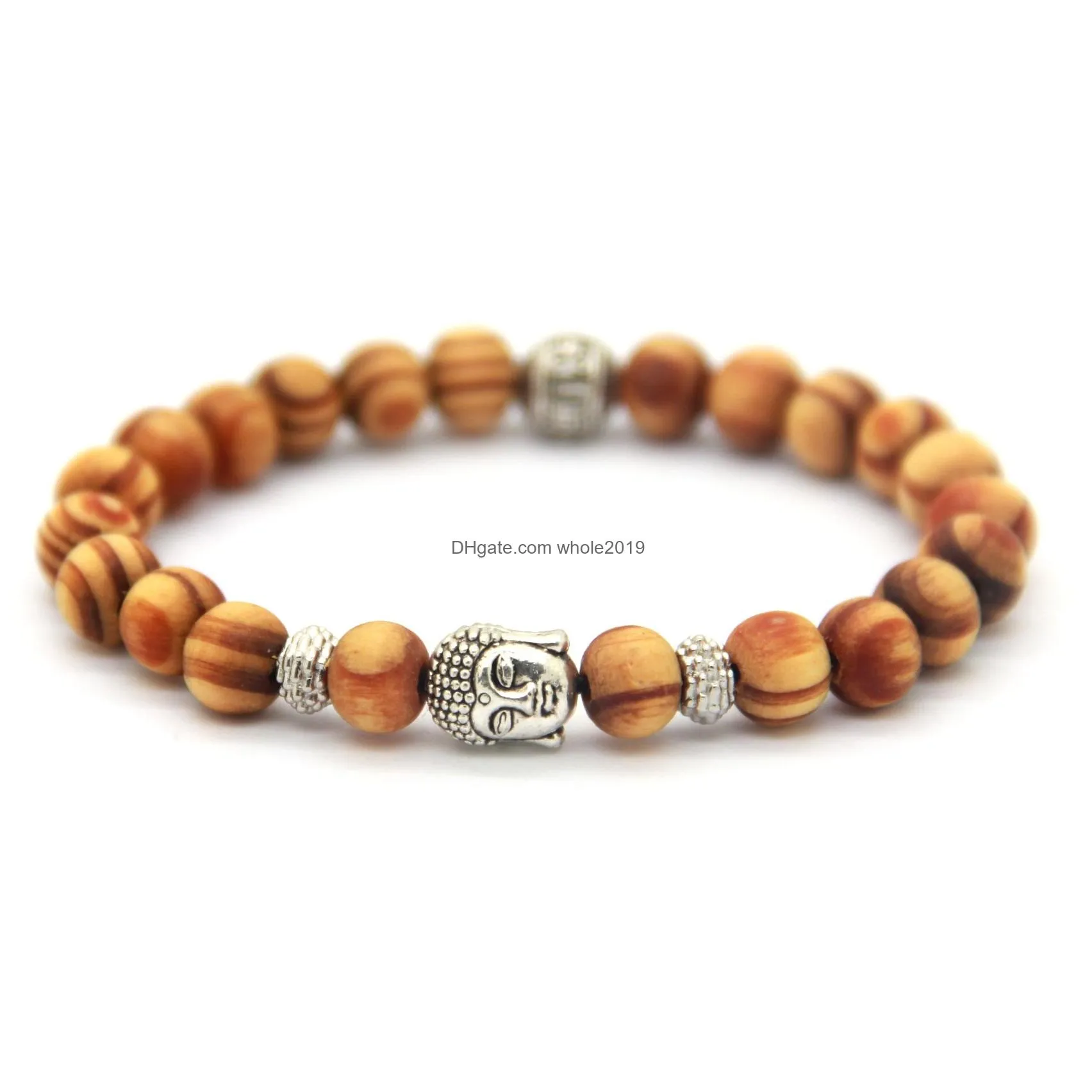 Beaded Whole New Arrival Products 8Mm Antique Sier Buddha Head Beaded Bracelets With Nice Wood Beads Jewelry249R Drop Delivery Jewelry Dhr8I