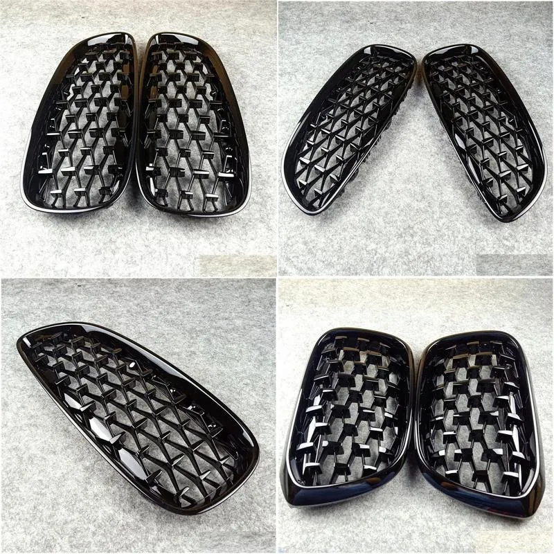 Grilles 1 Pair New Diamond grille ABS Racing grills For bmw F10 F22 F30 F48 G11 G30 F15 Glossy Black Front kidney grille