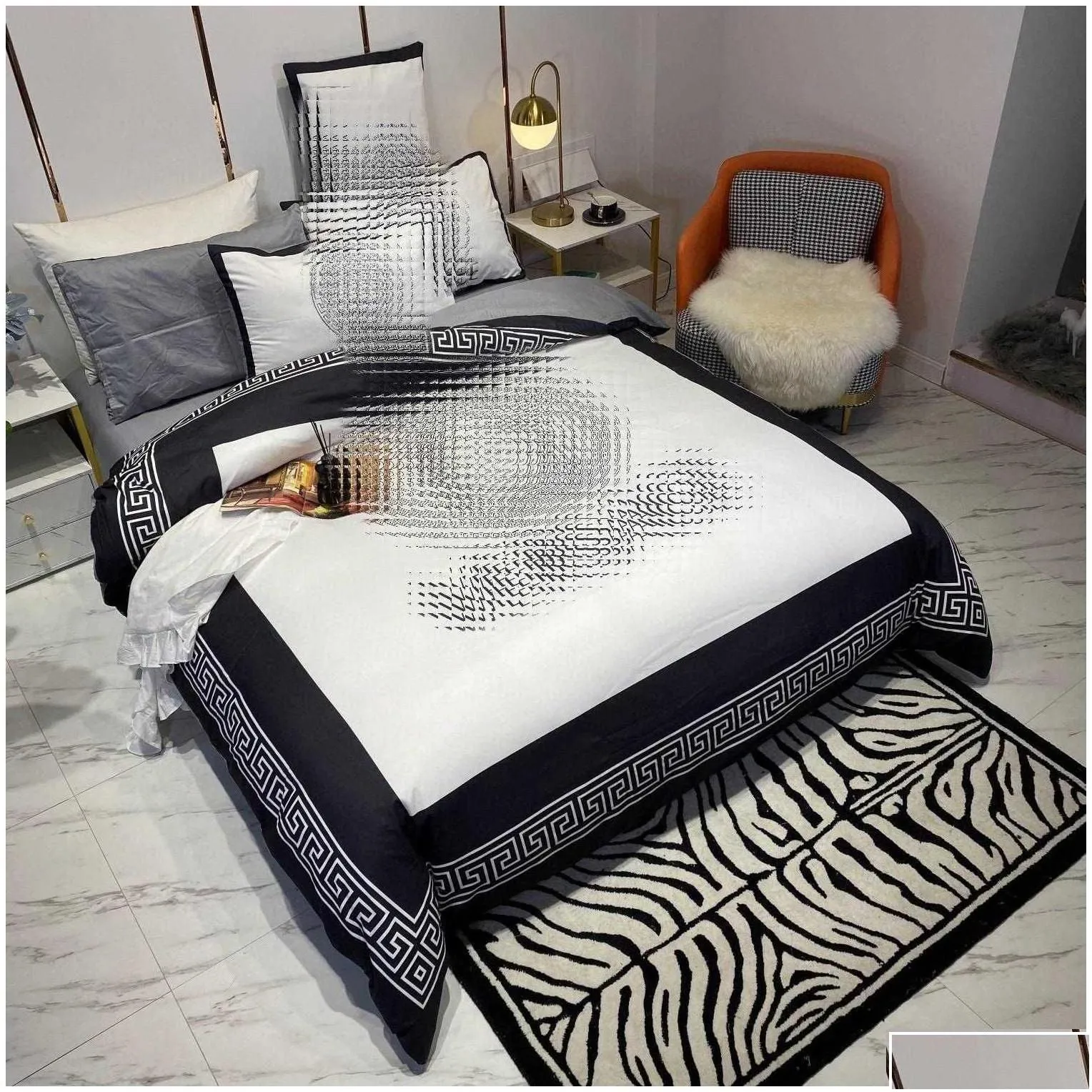 luxury orange king designer bedding sets cotton gold horse printed queen size duvet er bed sheet fashion drop delivery home garden tex