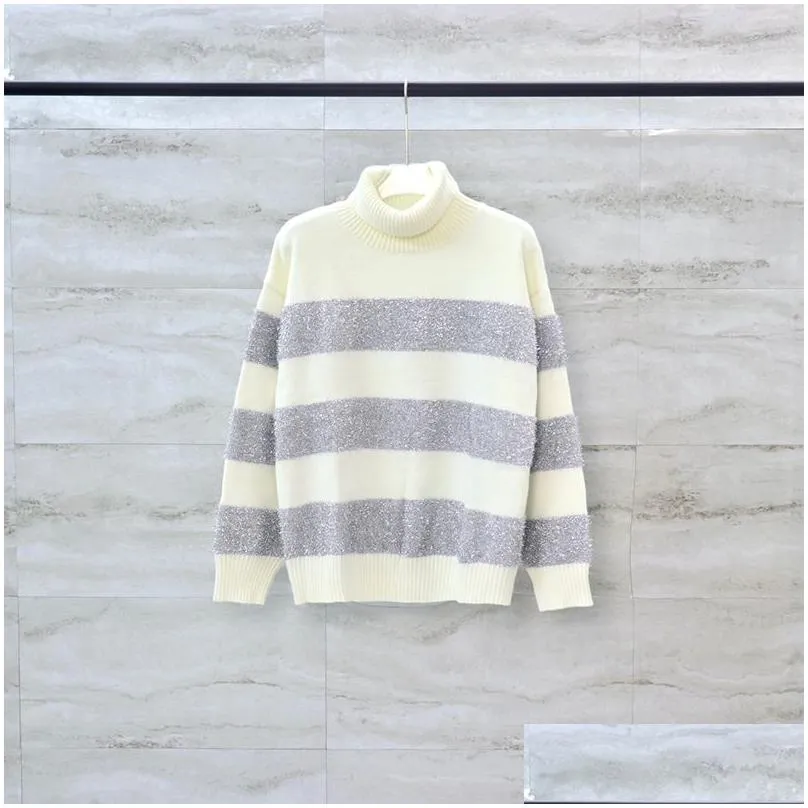 Paris Heavy Made Alpaca Wool Striped High Collar Sweaters Jumper Perfect for Men Women Fashionista Casual Knitted Woolen Sweatshirt 23fw