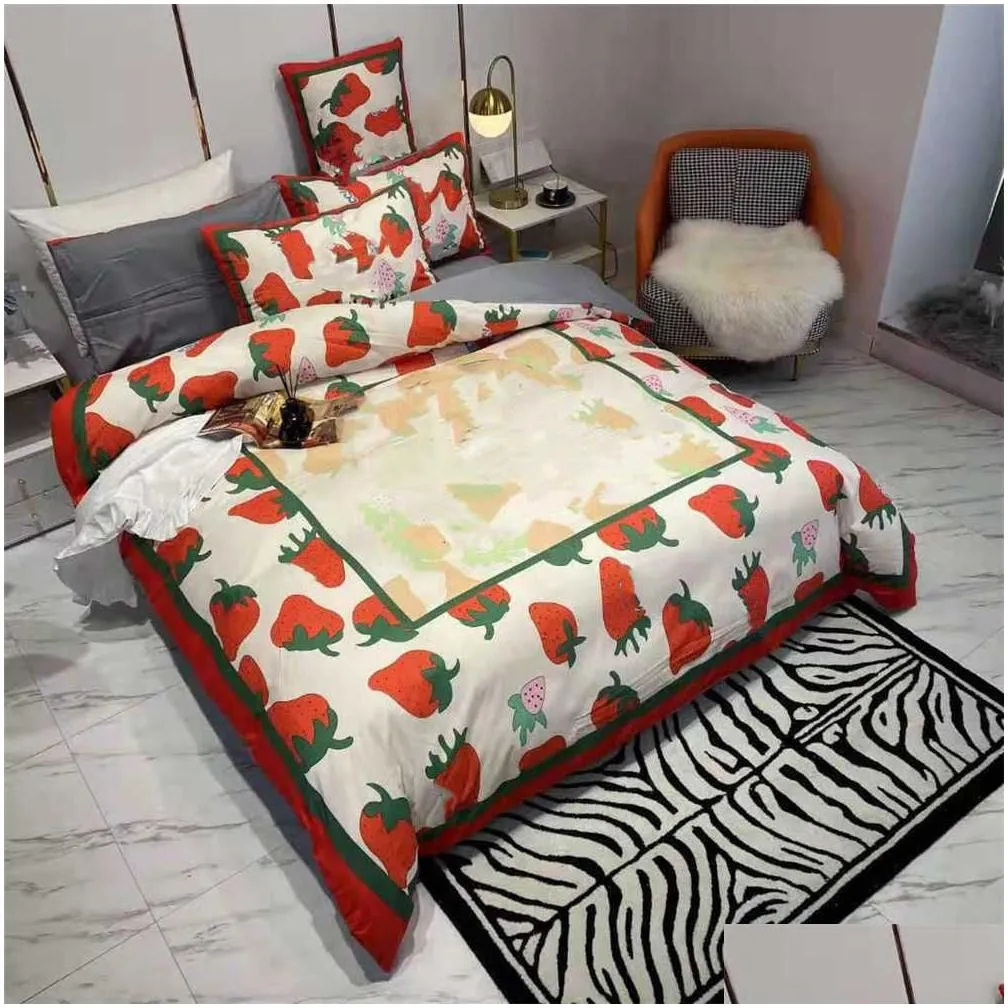 fashion king size designer bedding set covers 4 pcs letter printed silk duvet cover luxury queen bed sheets with pillowcase fast ship