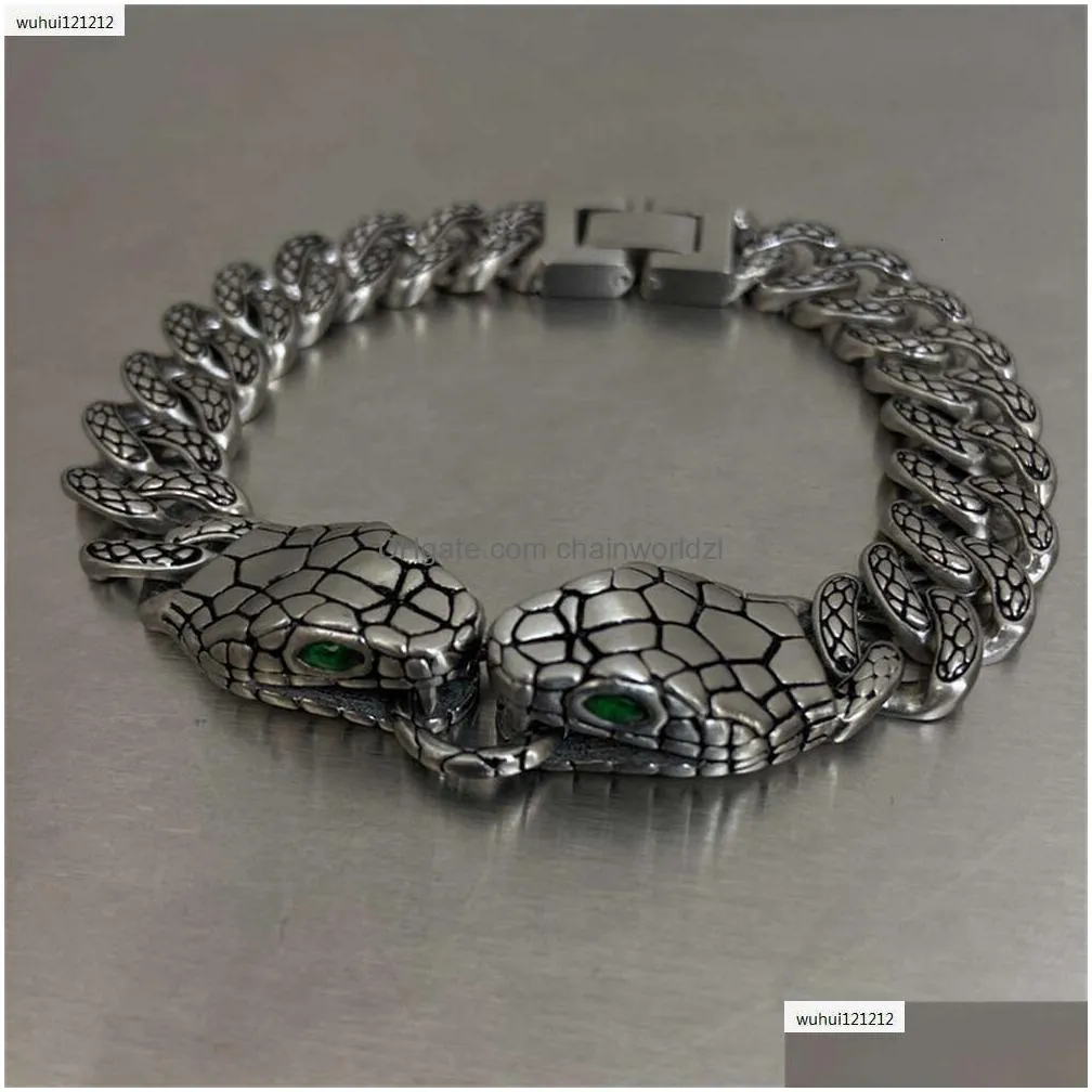 double-headed snake cuban bracelet chain men and women tide brand retro hip-hop personality niche design couple jewelry