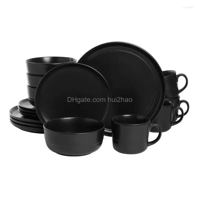 plates 16-piecedinnerware set sets for home dinner dishes and plate stoare double line matte black