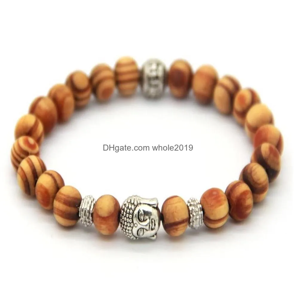 Beaded Whole New Arrival Products 8Mm Antique Sier Buddha Head Beaded Bracelets With Nice Wood Beads Jewelry249R Drop Delivery Jewelry Dhr8I