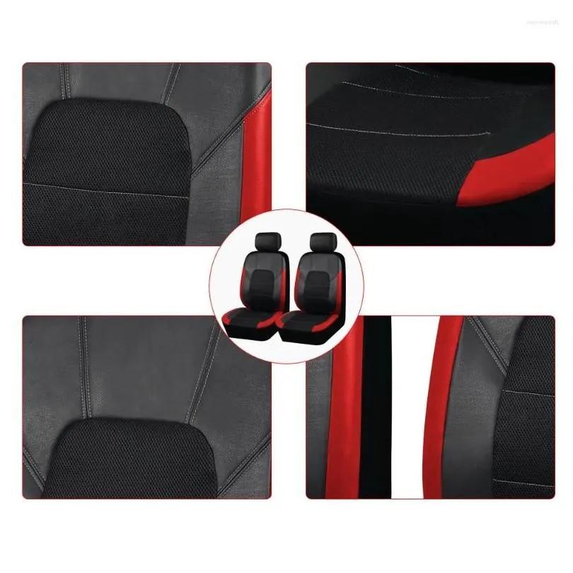 Car Seat Covers Leather With Breathable Mesh Fabric Cushion Fit For Most Suv Truck Accessories Interior