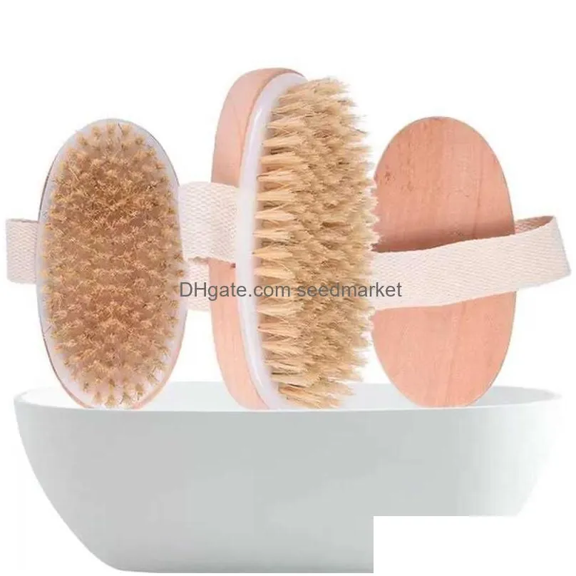 body skin brush dry bath soft natural bristle spa the brush wooden bath shower bristle brush spa body brushs without handlejk56