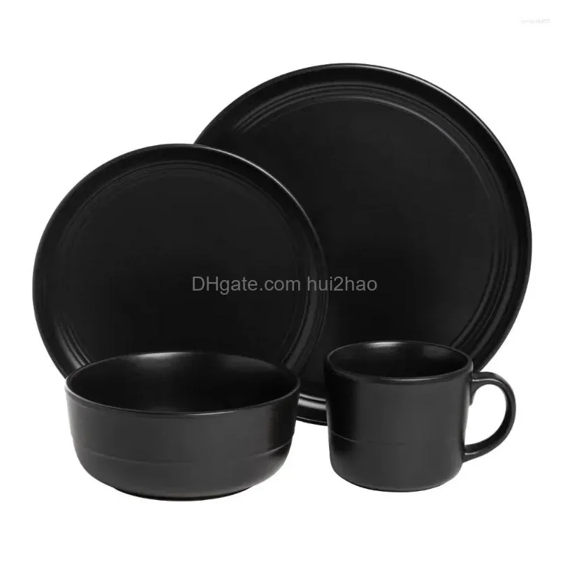 plates 16-piecedinnerware set sets for home dinner dishes and plate stoare double line matte black