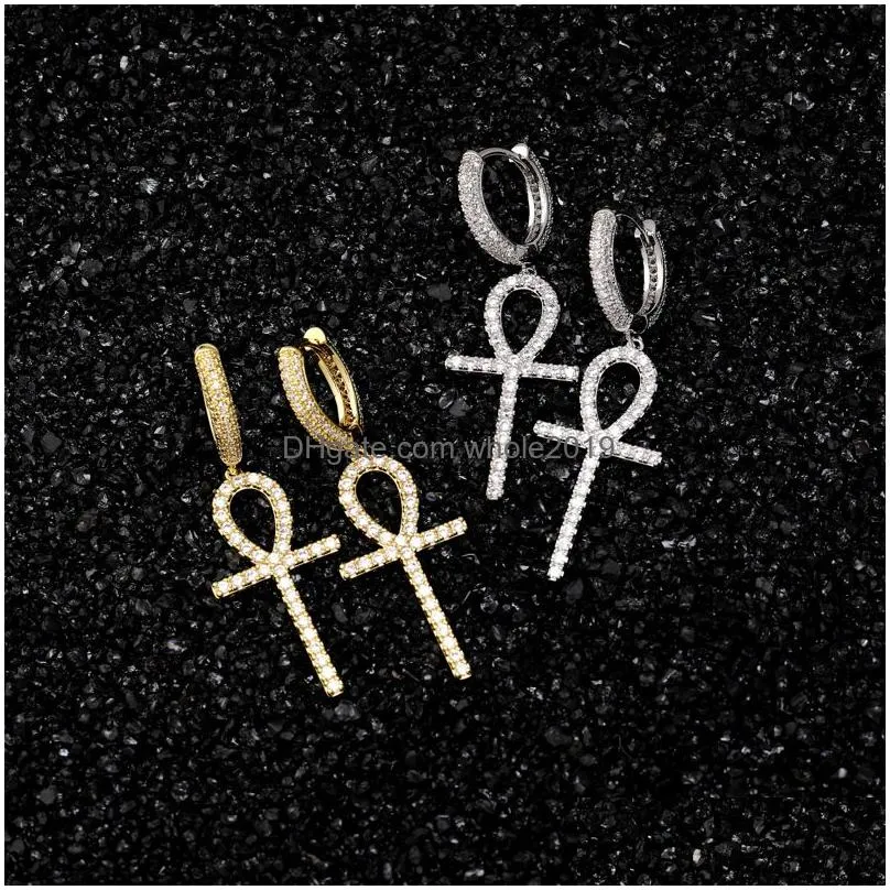 Stud Men Women Cross Earrings Gold Sier Color Cz Key Fashion Hip Hop Gift For Women226Q Drop Delivery Jewelry Earrings Dhvaj