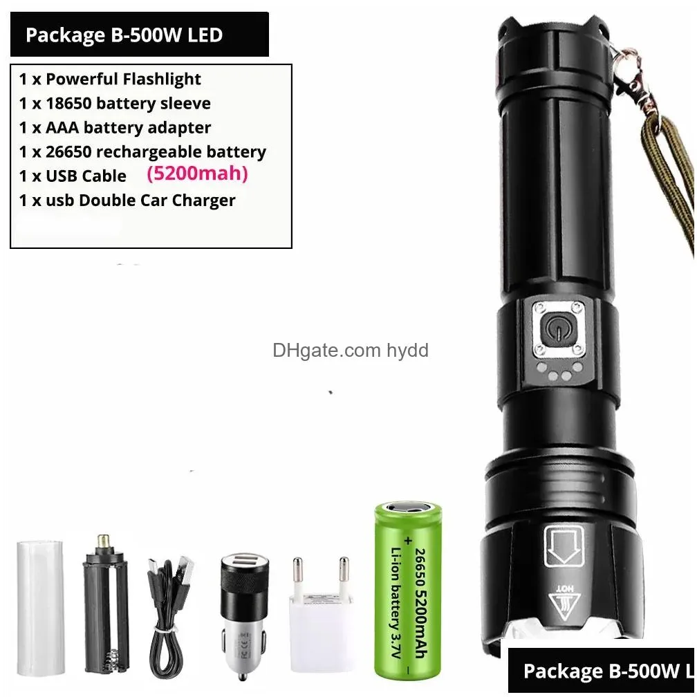 flashlights torches 8800meters led flashlight rechargeable torch type-c powerful tactical flash light zoomable hunting lantern waterproof hand lamp