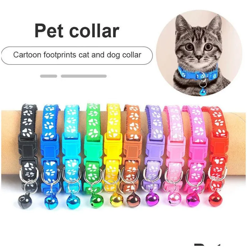 dog collars leashes 1pc colorful cute bell collar adjustable buckle cat pet supplies footprint personalized kitten small accessory