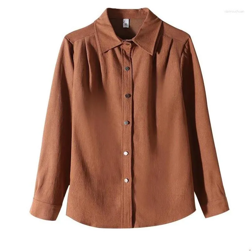 Women`s Blouses Korean Style Casual Turn-down Collar Shirts Fall Winter Girly Long Sleeve Loose Fit Versatile Cropped Blouse QY297