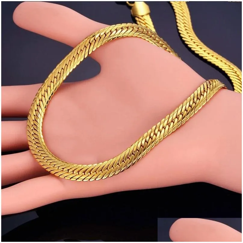 Pendant Necklaces Hiphop Gold Chain For Men Hip Hop Necklace 8Mm 14K Yellow Curb Long Necklaces Mens Jewelry Colar Collier Drop Delive Dhquj