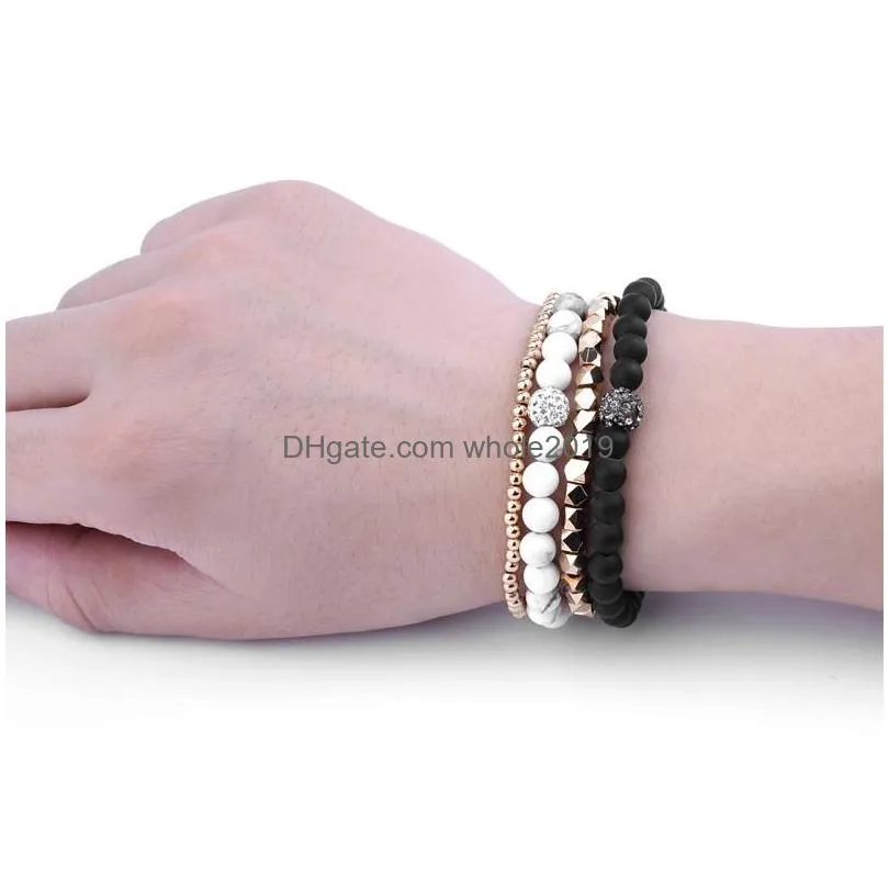 Beaded White Howlite Bead Bracelet Set Gold Strand Beaded Woman Sets Bcset2 Strands215O Drop Delivery Jewelry Bracelets Dhd05