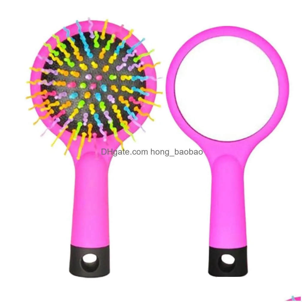 detangle hair brush magic rainbow comb with mirror hair brushes anti-static comb black pink purple cepillo para desenredar el cabello magic rainbow