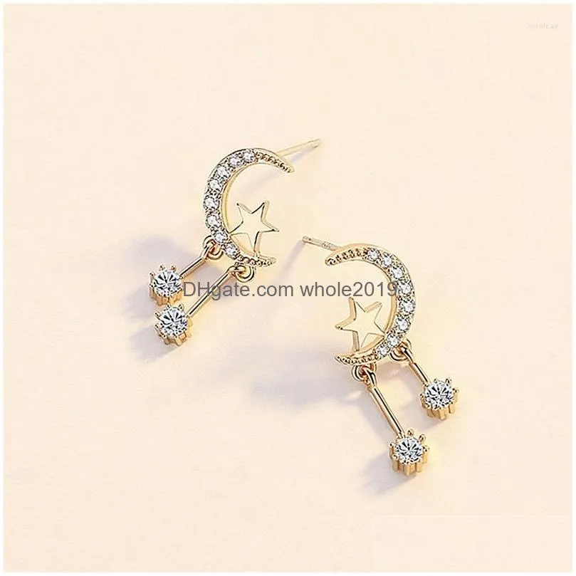 Dangle & Chandelier Dangle Earrings Moon Star Tassel For Women Korean Fashion Zircon Drop Earings Female Ear Jewelry Girls Gift Items Dh3Kh