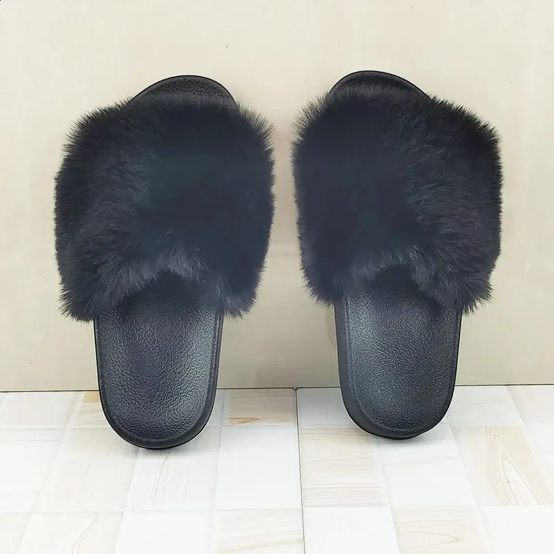 Slippers Women'S Fur Slippers Soft Fluffy Plush Platform Flat Furry Imitation Rabbit Hair Winter Warm Female Casual Flops Slides 231219