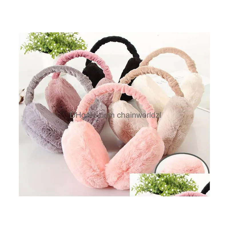 winter fashion women faux rabbit fur solid earmuffs adjustable foldable warm cute ear covers for girls272w