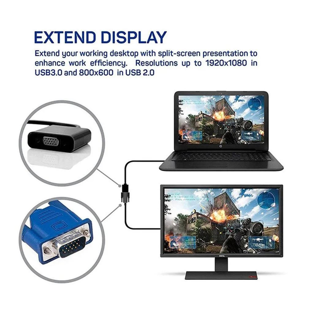 1920x1080p USB 3.0 to VGA Multi-Display Video Graphic Card External USB3.0 Cable Adapter for Win 7/8