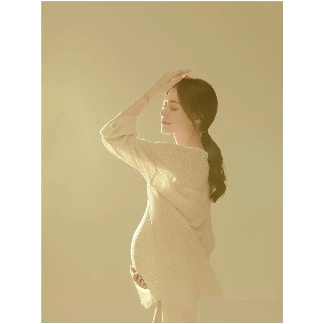 Knit Maternity Photography Coat Jumpsuit For Baby Shower Sexy Pregnancy Shooting Bodysuit Cute Pregnant Women Clothes Photo Prop