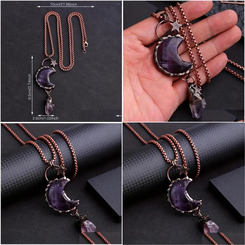 Pendant Necklaces YEEVAA 1PC Star Moon Amethyst Natural Stone Necklace Jewelry Gift(Comes With Original Necklace)