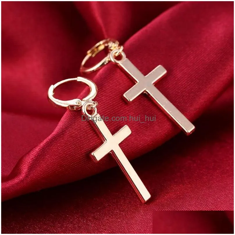 simple fashion women costume jewelry drop earrings cross shape vintage silver gold color for crosses earring gifts dangle chande333g