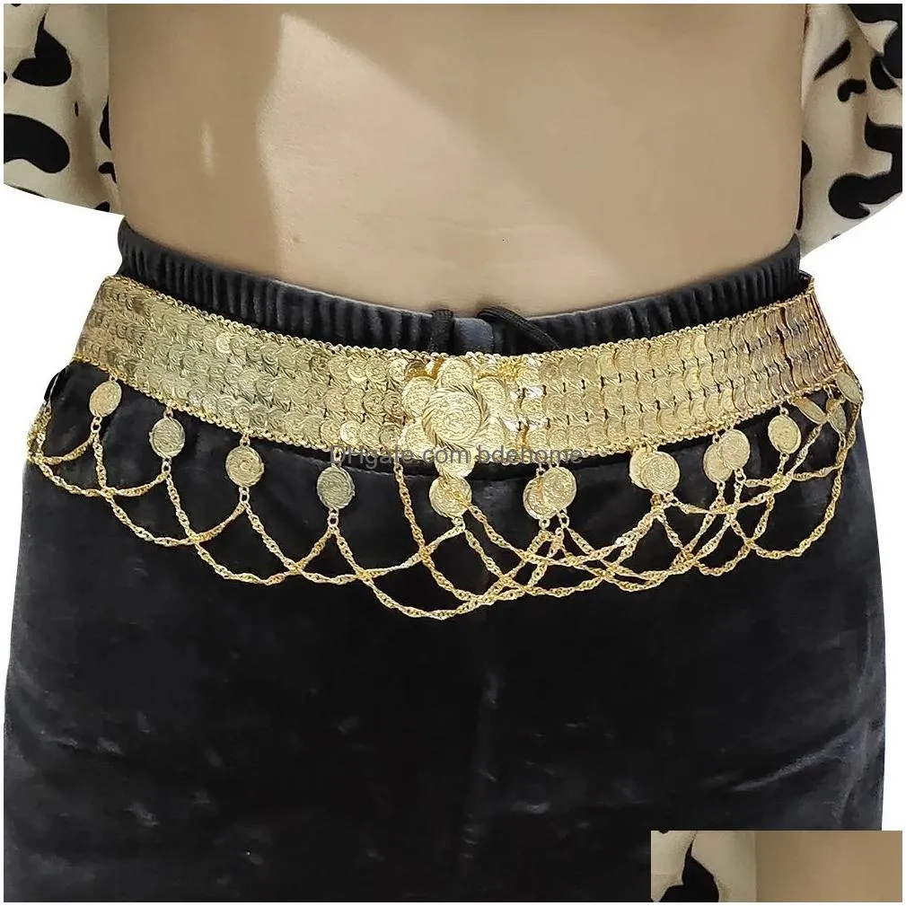 Belly Chains Belly Chains Bridal Body Chain Jewelry Gold Color Turkish Coin Women Long Waist Belts Mhamad Bride Gift Drop Delivery Jew Dhl2F