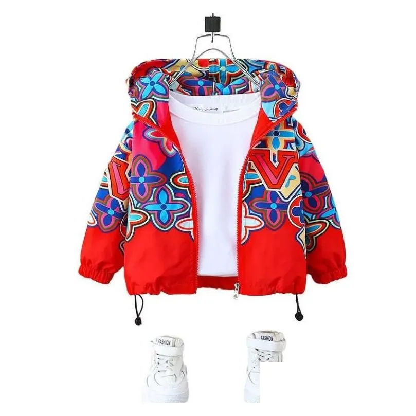 L300 kids designer jacket Windbreaker baby boy girl spring jackets red print hooded children coat