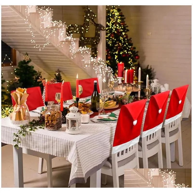 christmas chair covers santa claus hat dining chair slipcovers xmas party room holiday banquet decoration