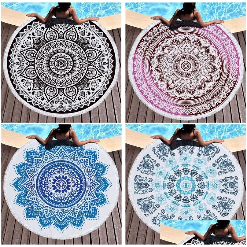 Beach mat tassels edge round Blanket beach towels Printed Picnic Camping mat Outdoors Sports pool Leisure Yoga pads Blanket2025614
