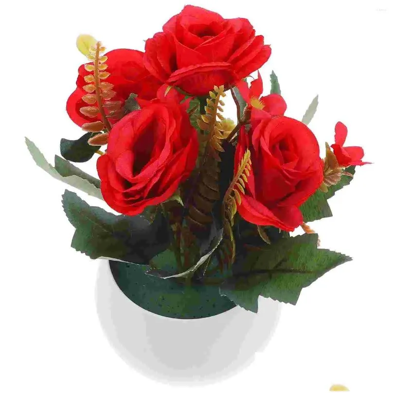 Decorative Flowers Fake Artificial Rose Plant In Pot Plants Ornament Simulation Potted