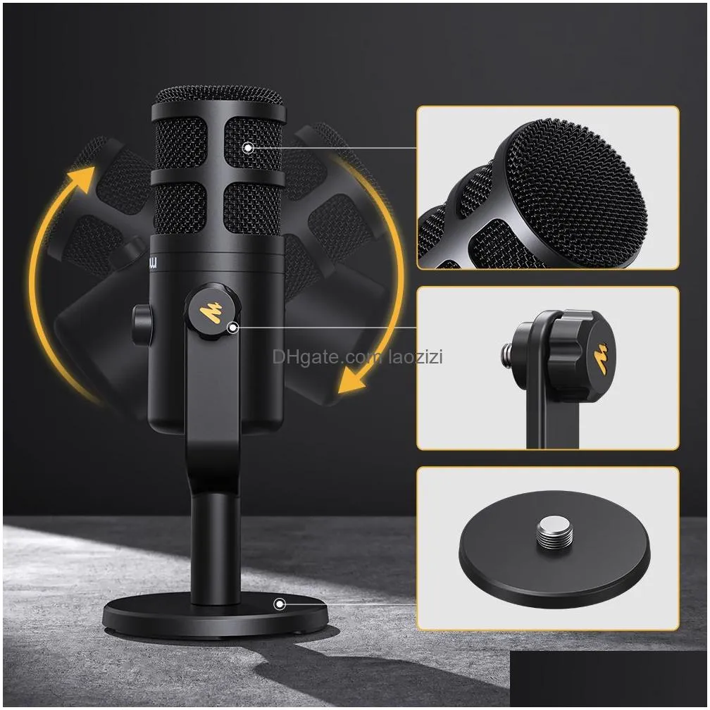 microphones maono dynamic usb microphone with typec connector for phone compute volume control metall mic recording streaming gaming