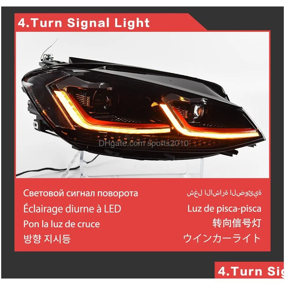 Car Headlights Car Headlights Assembly Led Daytime Running Lights For Golf 7.5 Turn Signal Indicator Front Lamp Drl Head Drop Delivery Dhwxr