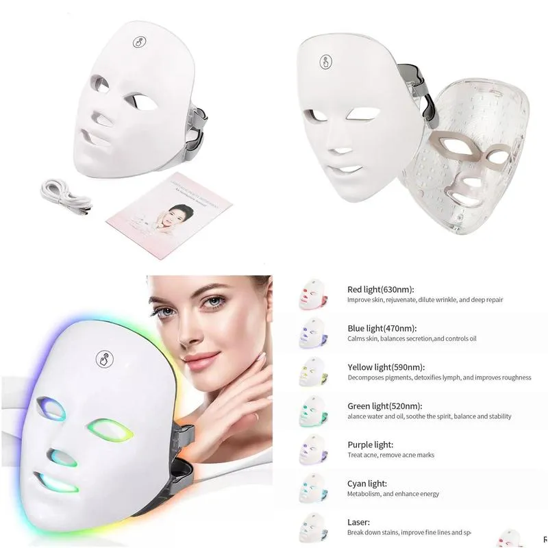 Face Care Devices Face Care Devices Device Pon Light Skincare Beautytherapy Led Mask Skin Beauty Therapy 7 Colors Anti Agning Tool 230 Dh7Su