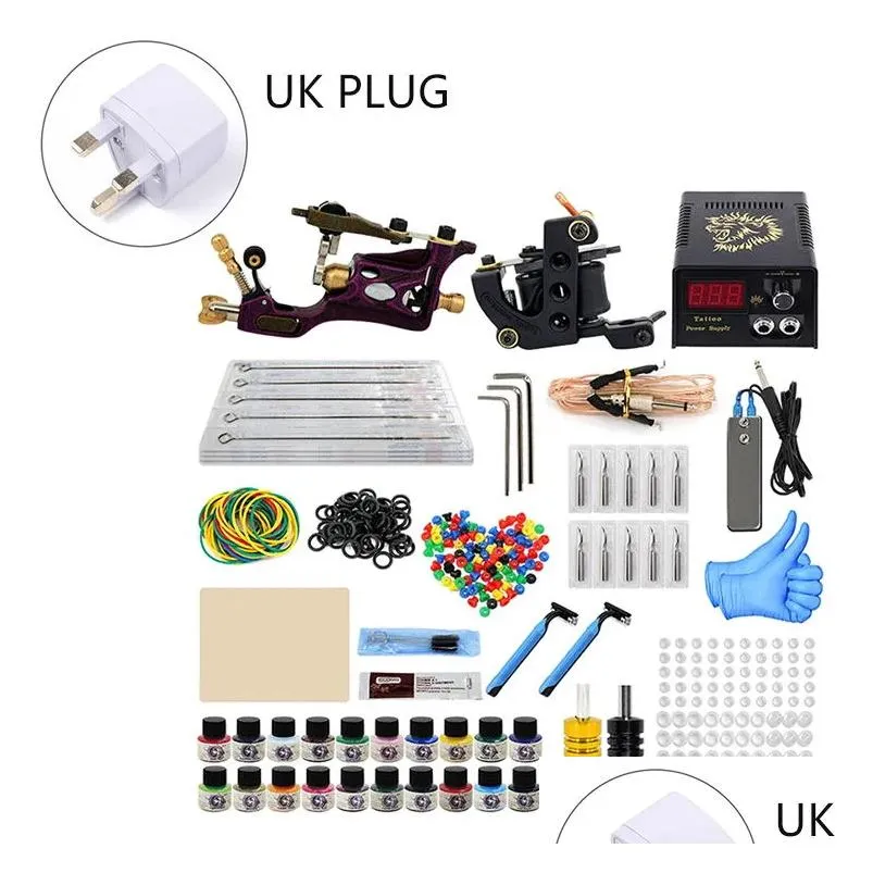 Tattoo Guns Kits Tattoo Hine Kit Professional Complete 10 Coil 2 Tatoo Guns Power Supply Ink Needle Tip Grip Set For Tatto Artists Top Dhkry