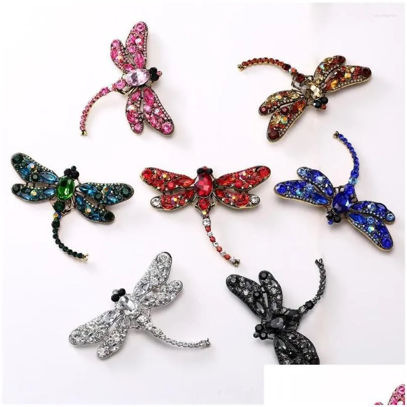 pendant necklaces 1pc large gorgeous mixed-color crystal dragonfly insect collar pins brooch fashion dress coat accessories cute