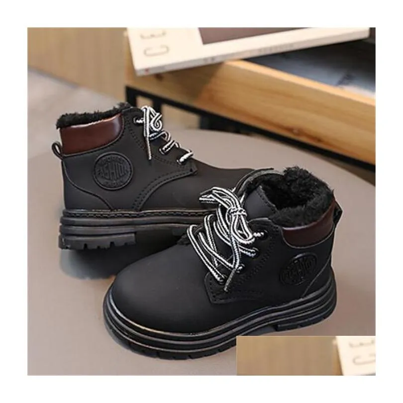 New Style Kids Martin Boots Girls Boys Snow Boots Toddler Baby Wool Ankle Boots Fashion Children Winter Warm Shoes