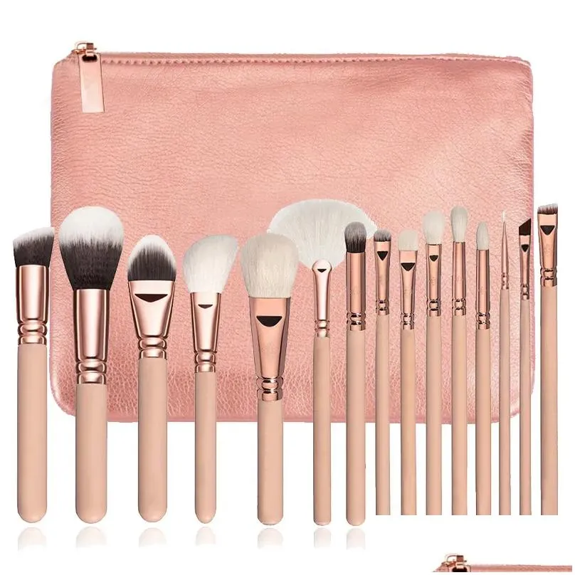 High quality Makeup Brush 15pcs Set Professional Cosmetics Brush Tool for Powder Foundation Eyeshadow Blush With PU Bag Free Ship