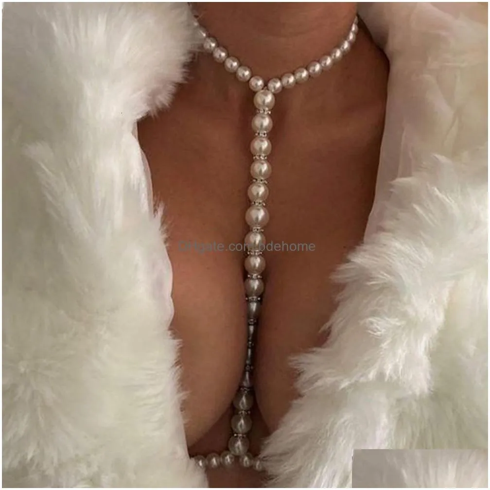 Belly Chains Belly Chains Stonefans Fashion Pearl Body Chain Bra Necklace Harness For Women Summer Y Bikini Crystal Waist Beach Jewelr Dhtou