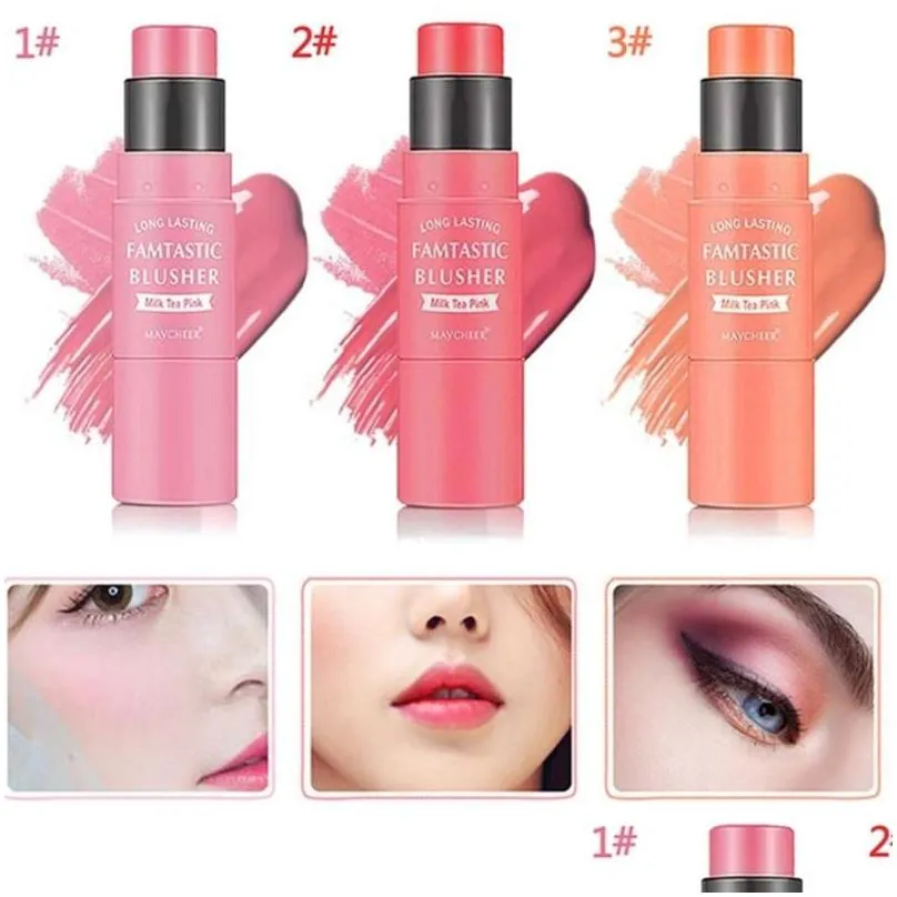 Blush Blush 3 Color Double Head Mineral -Headed Stick Waterproof Face Contour Blending Blusher Long Lasting Peach Make Up Tool Drop De Dh9Qc