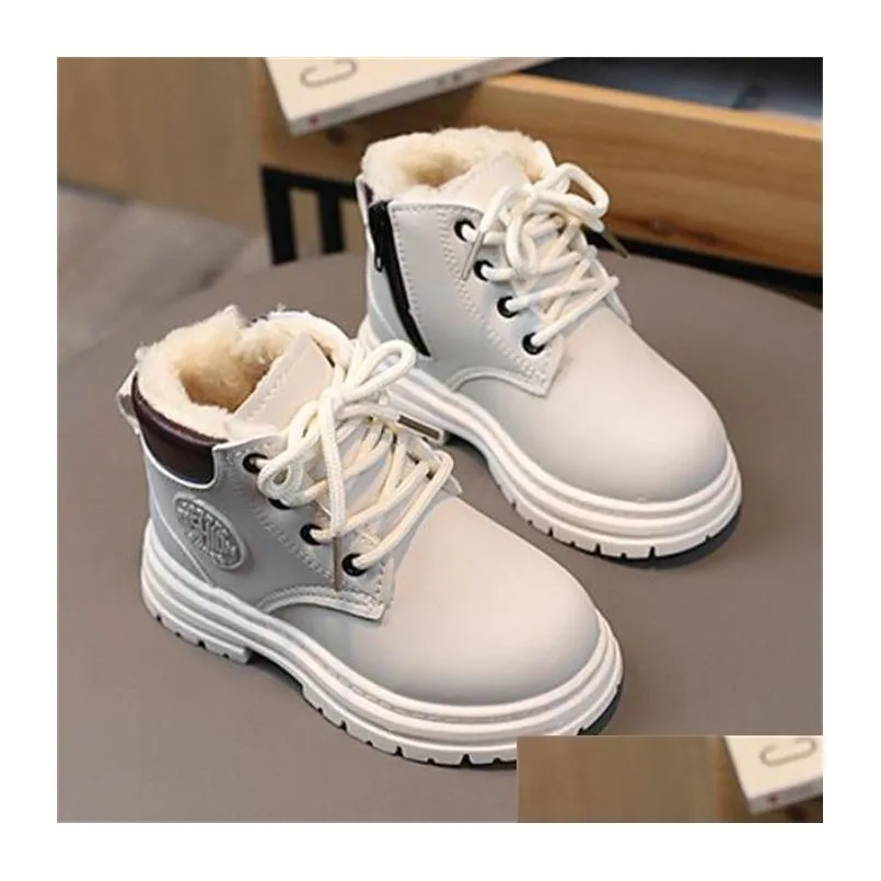 New Style Kids Martin Boots Girls Boys Snow Boots Toddler Baby Wool Ankle Boots Fashion Children Winter Warm Shoes