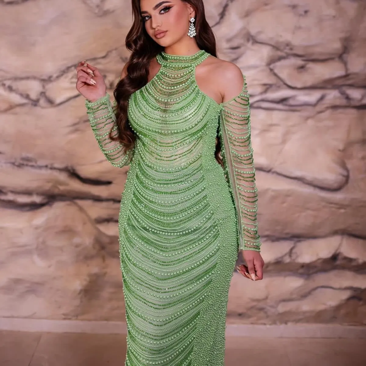 2024 Aso Ebi Mermaid Sage Prom Dress Sequined Lace Pearls Evening Formal Party Second Reception Birthday Engagement Gowns Dresses Robe De Soiree ZJ371