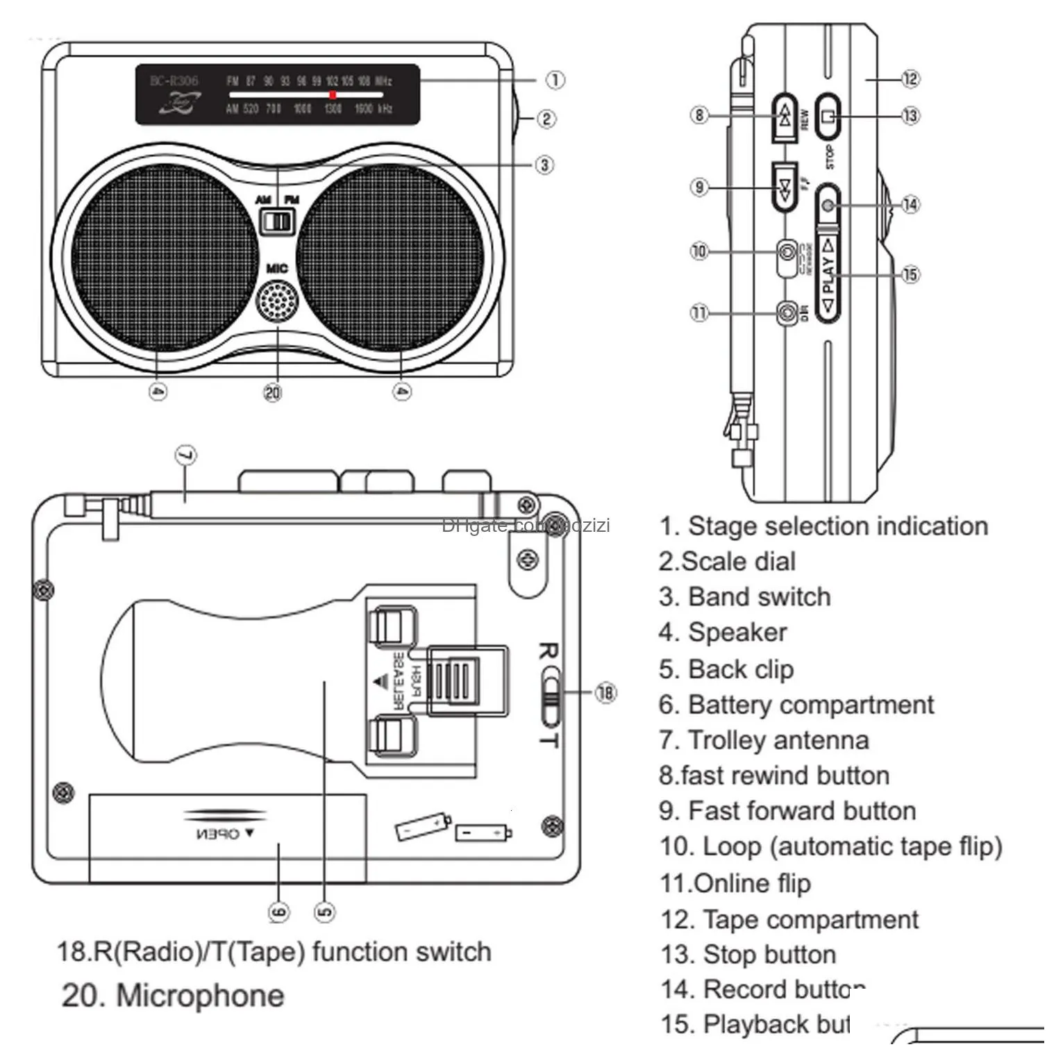 radio portable tape retro fm am ser walkman recorder with headset support builtinexternal microphone record 230331