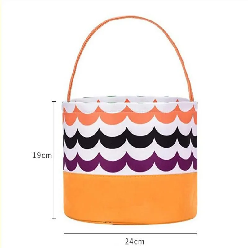 Kids Canvas Halloween Bucket Pumpkin Polka Dot Trick Or Treat Candy Handbag Party Decoration Halloween Basket