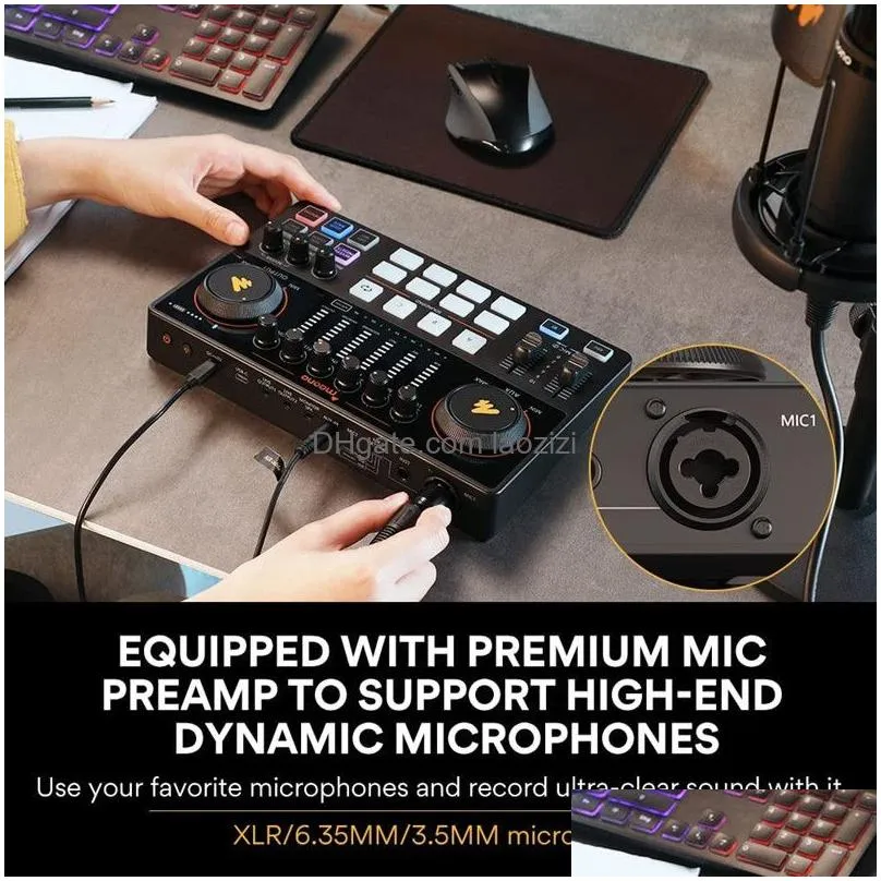 microphones maono audio interface dj mixer all in one portable podcast studio for recording live streaming guitar pc sound card kit