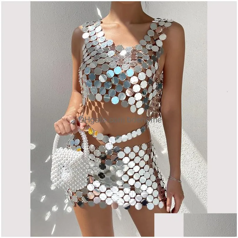 Belly Chains Belly Chains Ingesight.Z Y Metal Disc Body Chain For Women Trendy Sier Color Sequins Harness Underwear Mini Skirt Festiva Dhuco