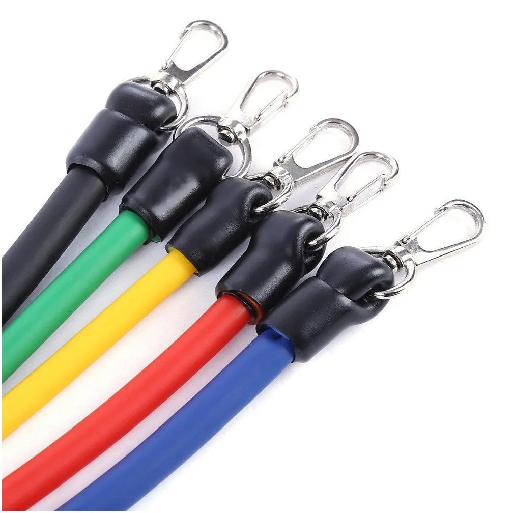 11pcs Set Natural Rubber Latex Fitness Resistance Bands Exercise Tubes Practical Elastic Training Rope Yoga Pull Rope Pilates255G