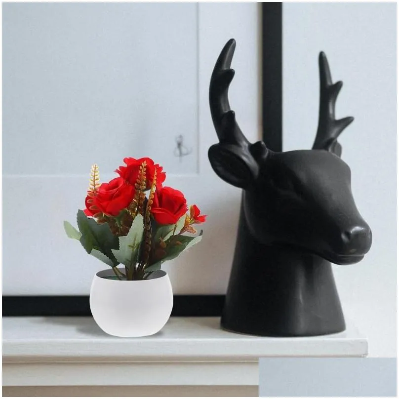 Decorative Flowers Fake Artificial Rose Plant In Pot Plants Ornament Simulation Potted