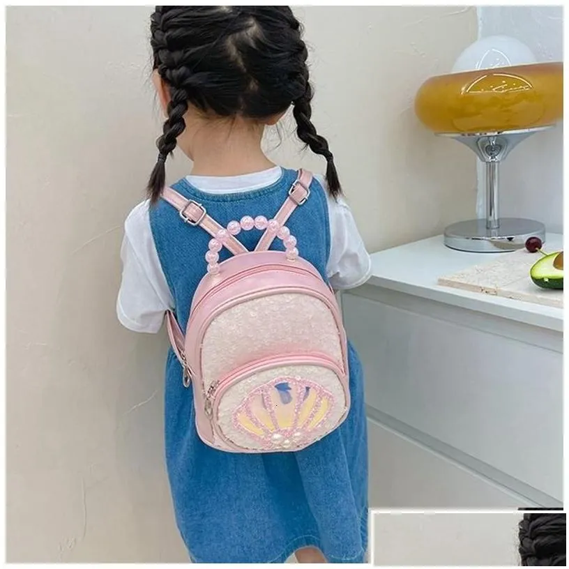 Backpacks Backpacks Baby Girl Backpack Garten Childrens Leisure Cute Shop Travel Cartoon Sequins Shell Princess Storage Bag 230710 Dro